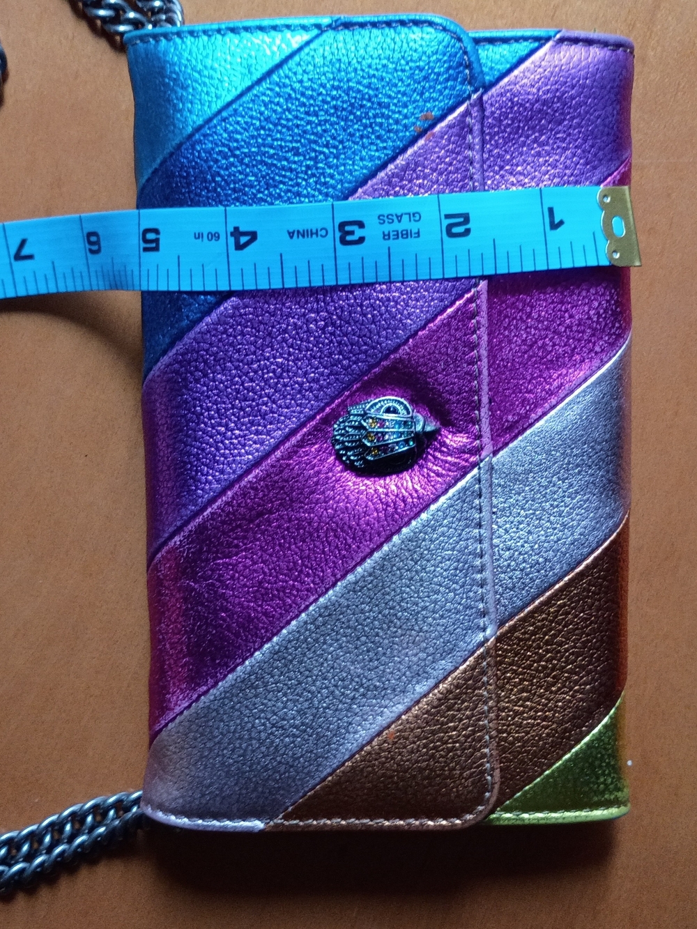 Kurt Geiger London Kensington Metallic Rainbow Stripe Crossbody Bag - Picture 5 of 10